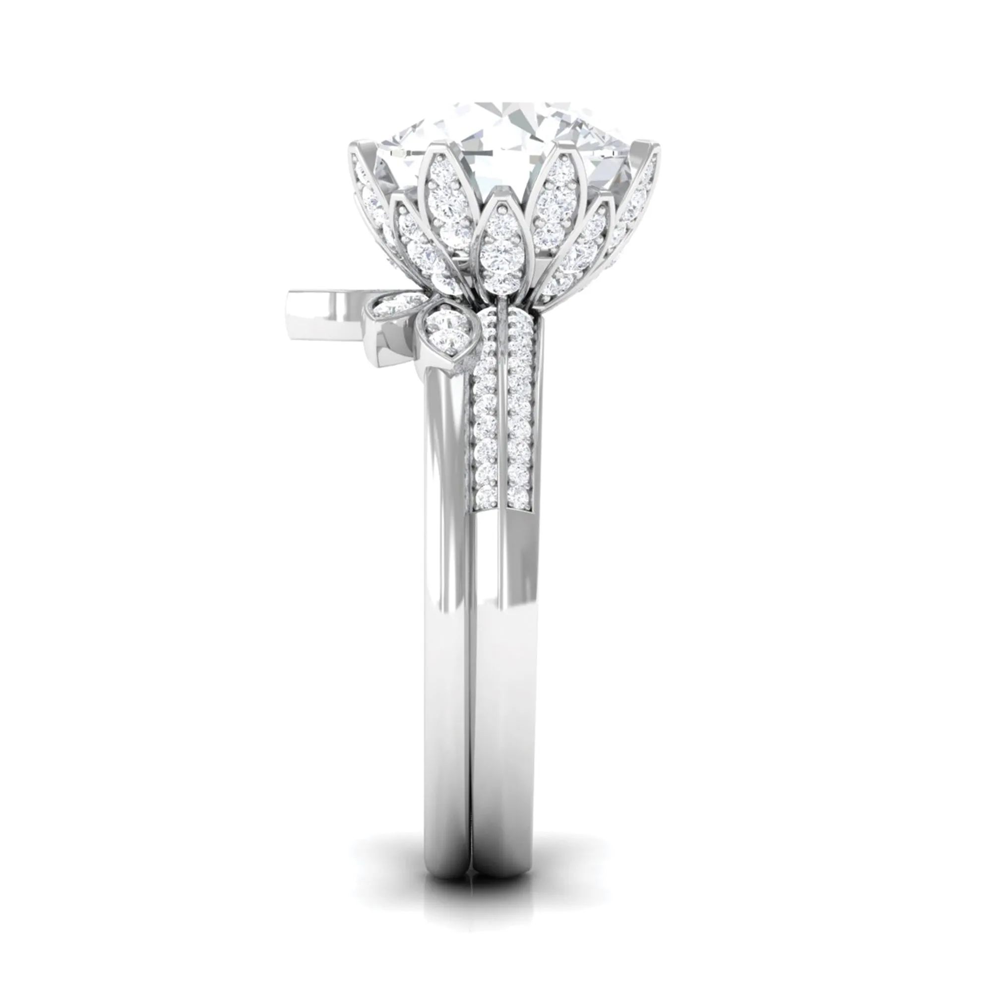 Floral Inspired Certified Moissanite Solitaire Engagement Ring Set
