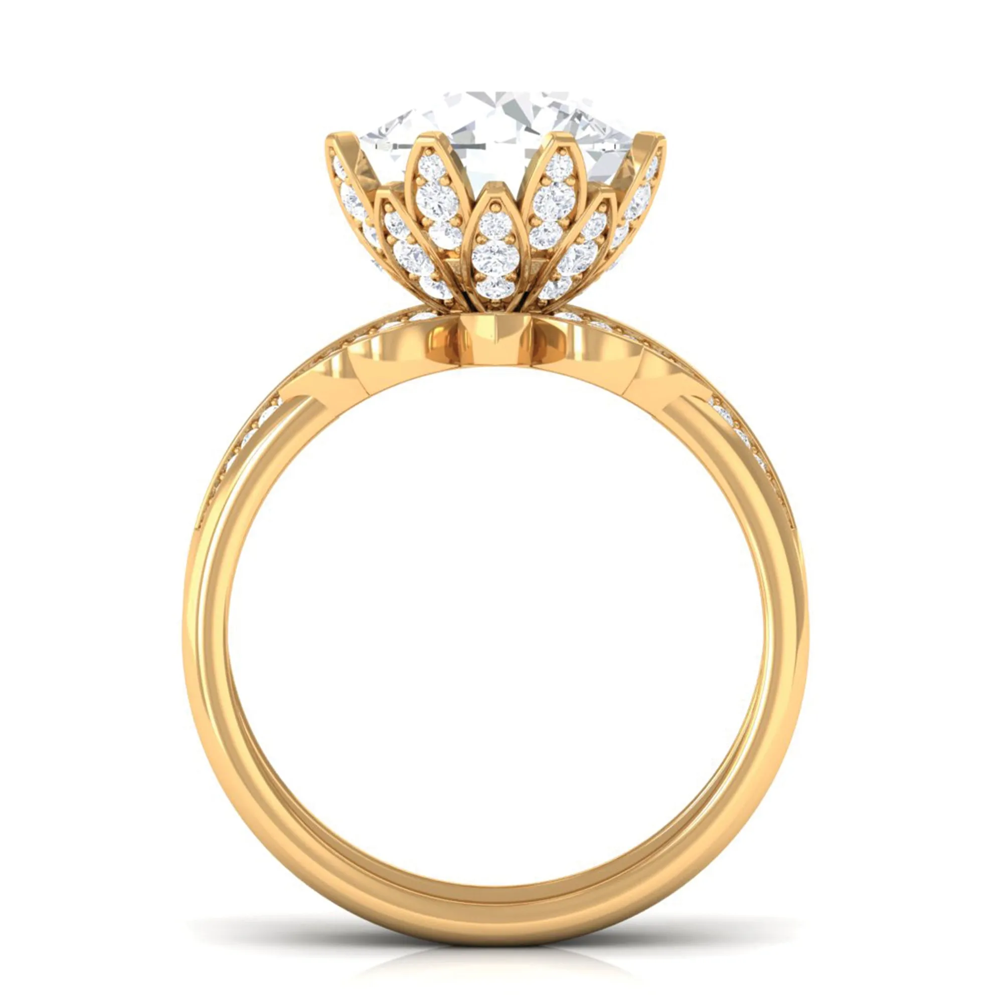 Floral Inspired Certified Moissanite Solitaire Engagement Ring Set