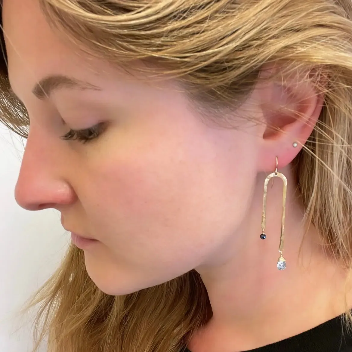 Forged Asymmetrical Arch Earring with Baby Baroque Pearl