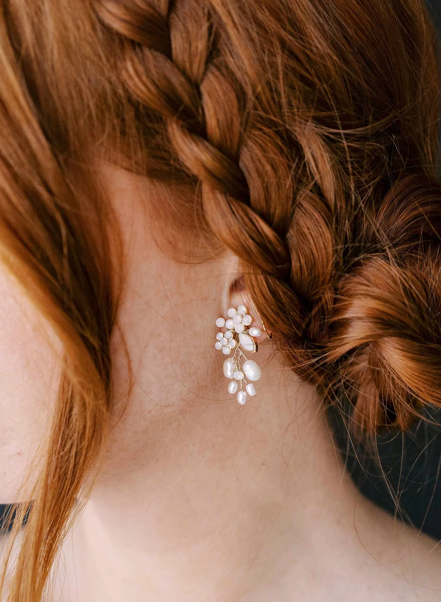 Freshwater pearl and crystal cluster earrings - Style #2301
