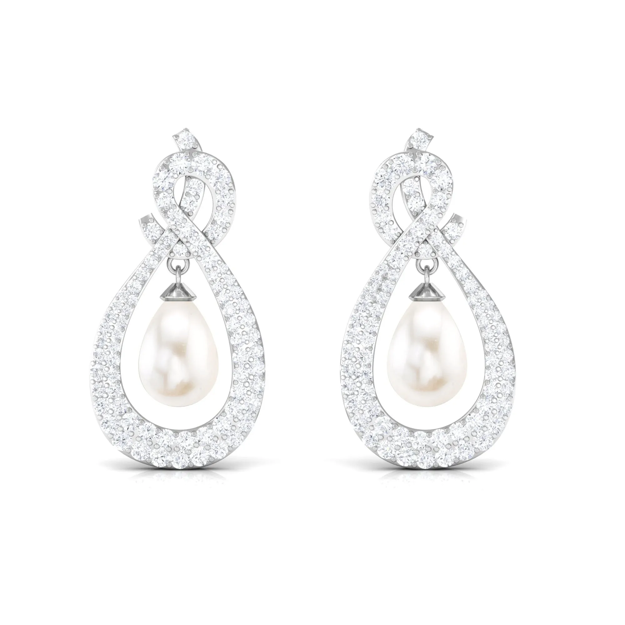 Freshwater Pearl Bridal Dangle Earrings with Moissanite Accent
