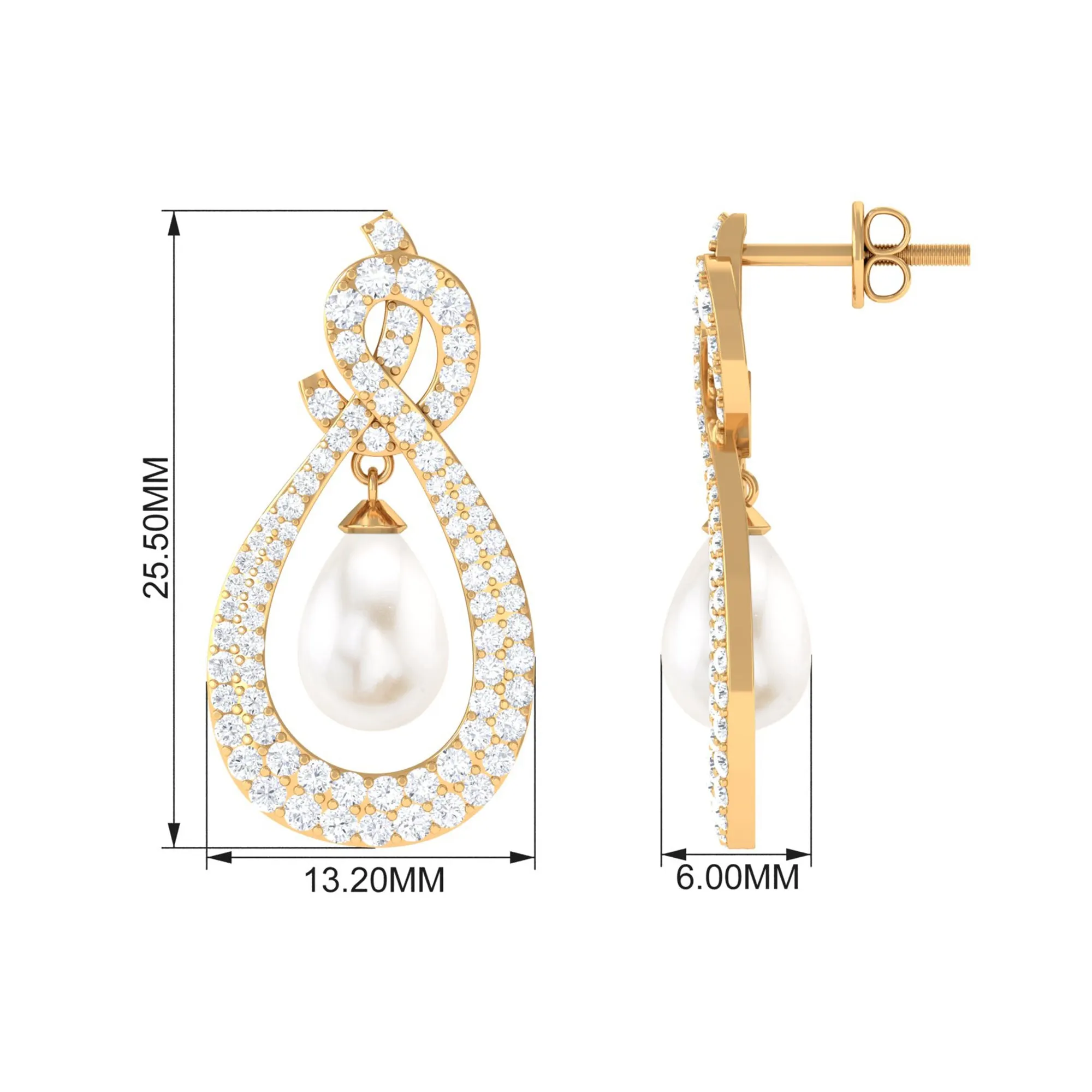 Freshwater Pearl Bridal Dangle Earrings with Moissanite Accent