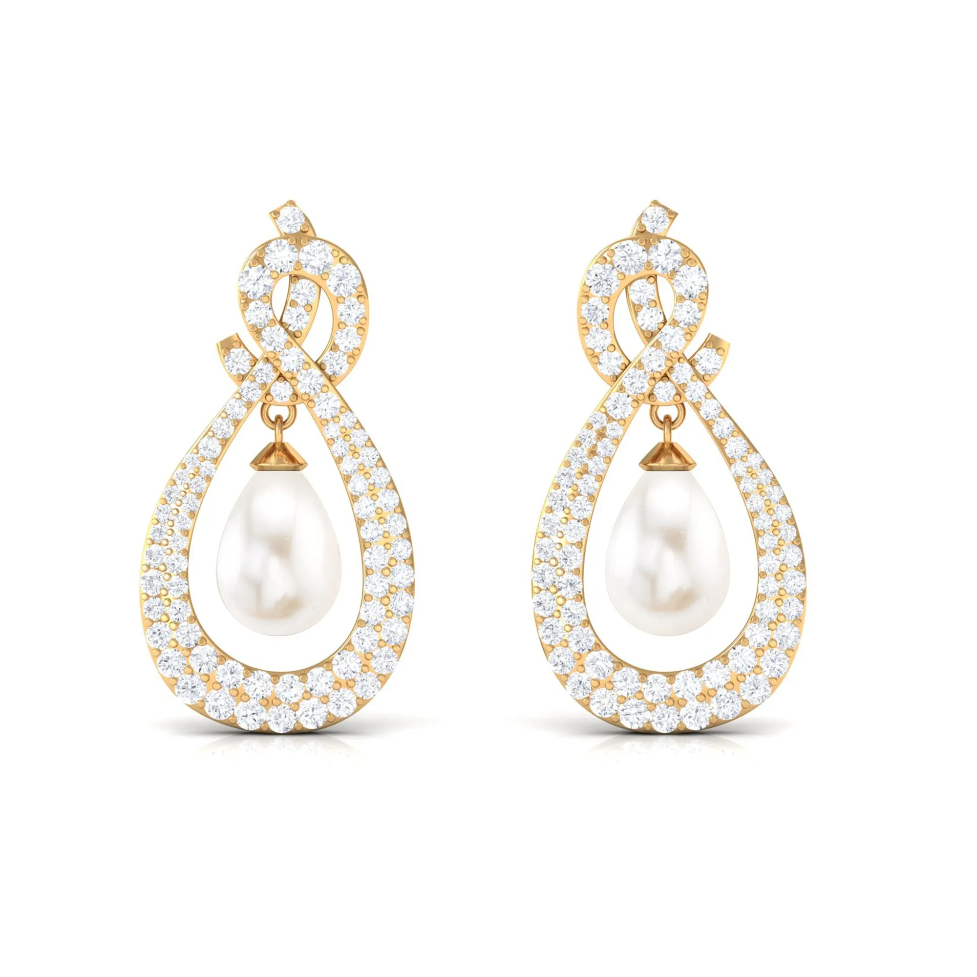 Freshwater Pearl Bridal Dangle Earrings with Moissanite Accent