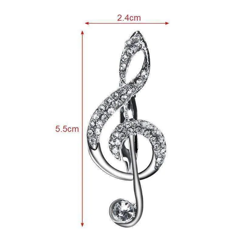 G Clef / Treble Clef Brooch / Pin - Silver with Crystals