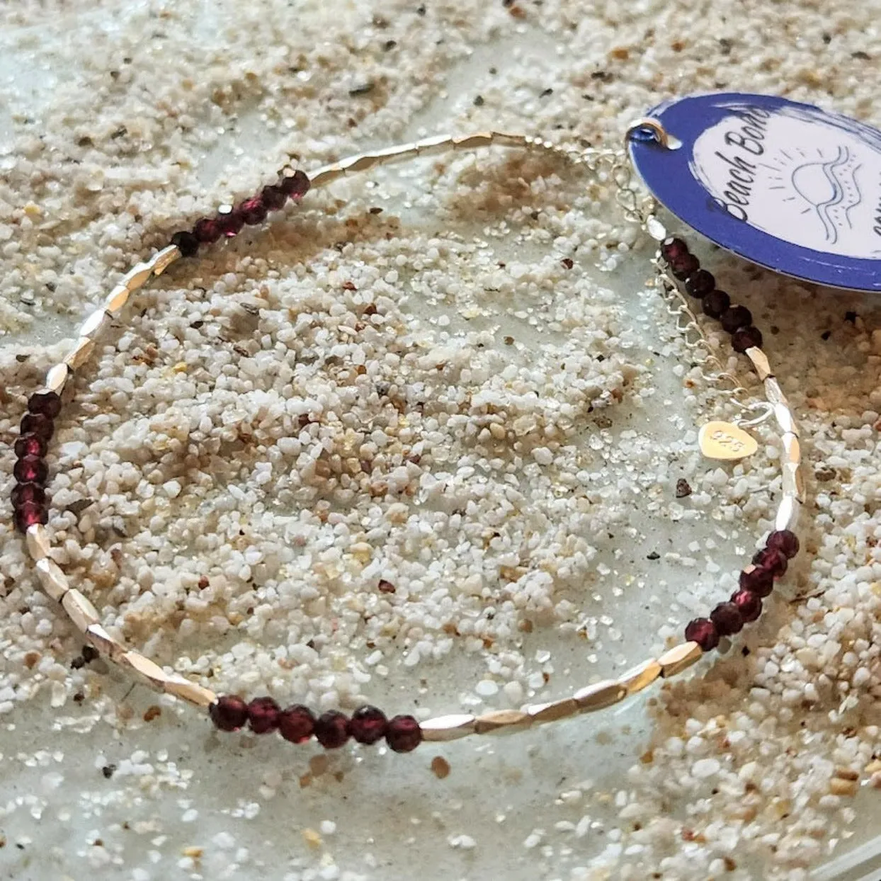 GARNET RED - HILLTRIBE SILVER ANKLET