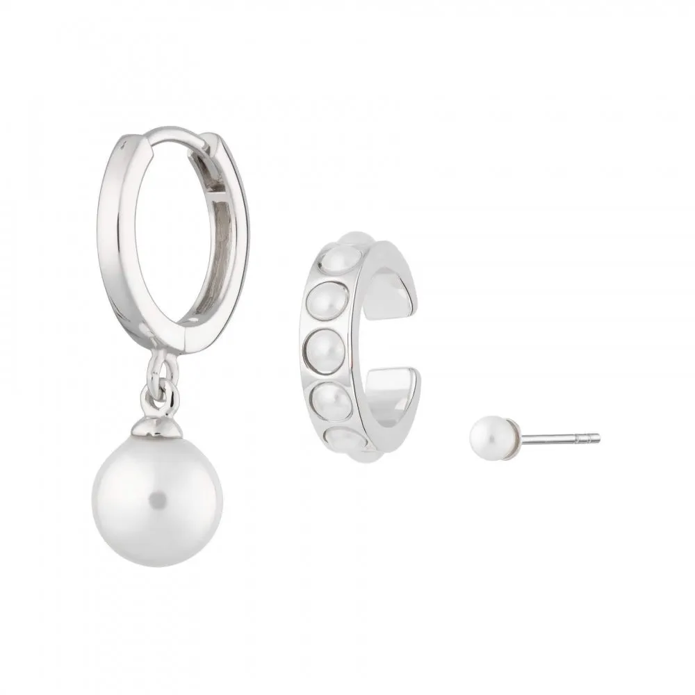 Hannah Martin Set of 3 Pearl Earrings - Silver - SPS-42-143-173