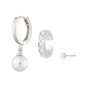 Hannah Martin Set of 3 Pearl Earrings - Silver - SPS-42-143-173