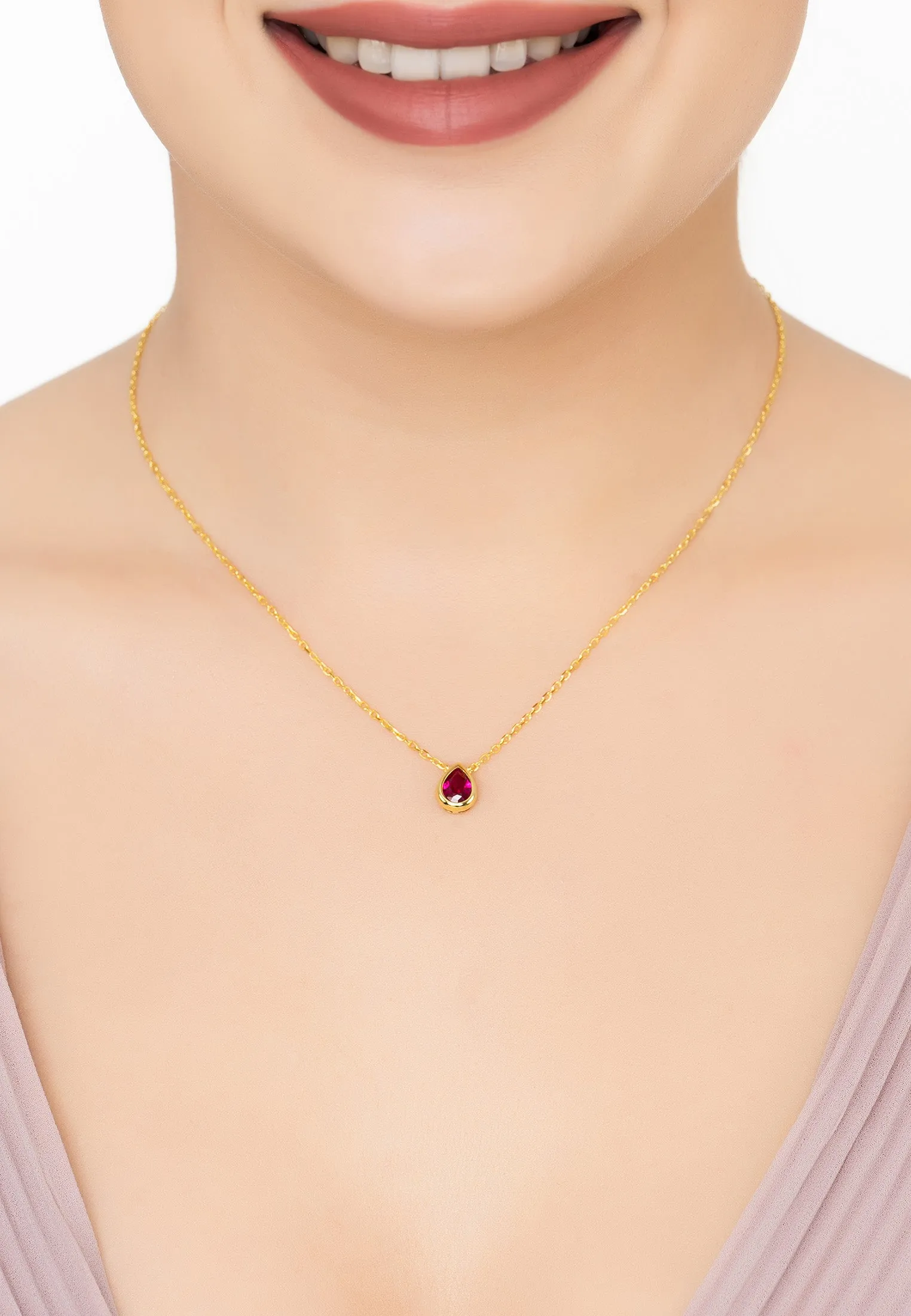Harriett Mini Teardrop Ruby Pendant Necklace Gold
