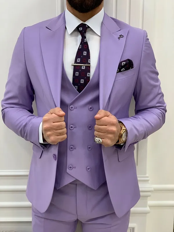 Light Purple Slim Fit Groom Wedding Suit for Men by GentWith