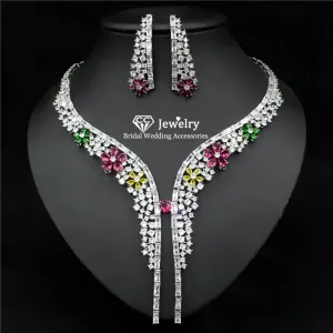 Luxuriously Decadent Cubic Zircon Necklace and Earring Set