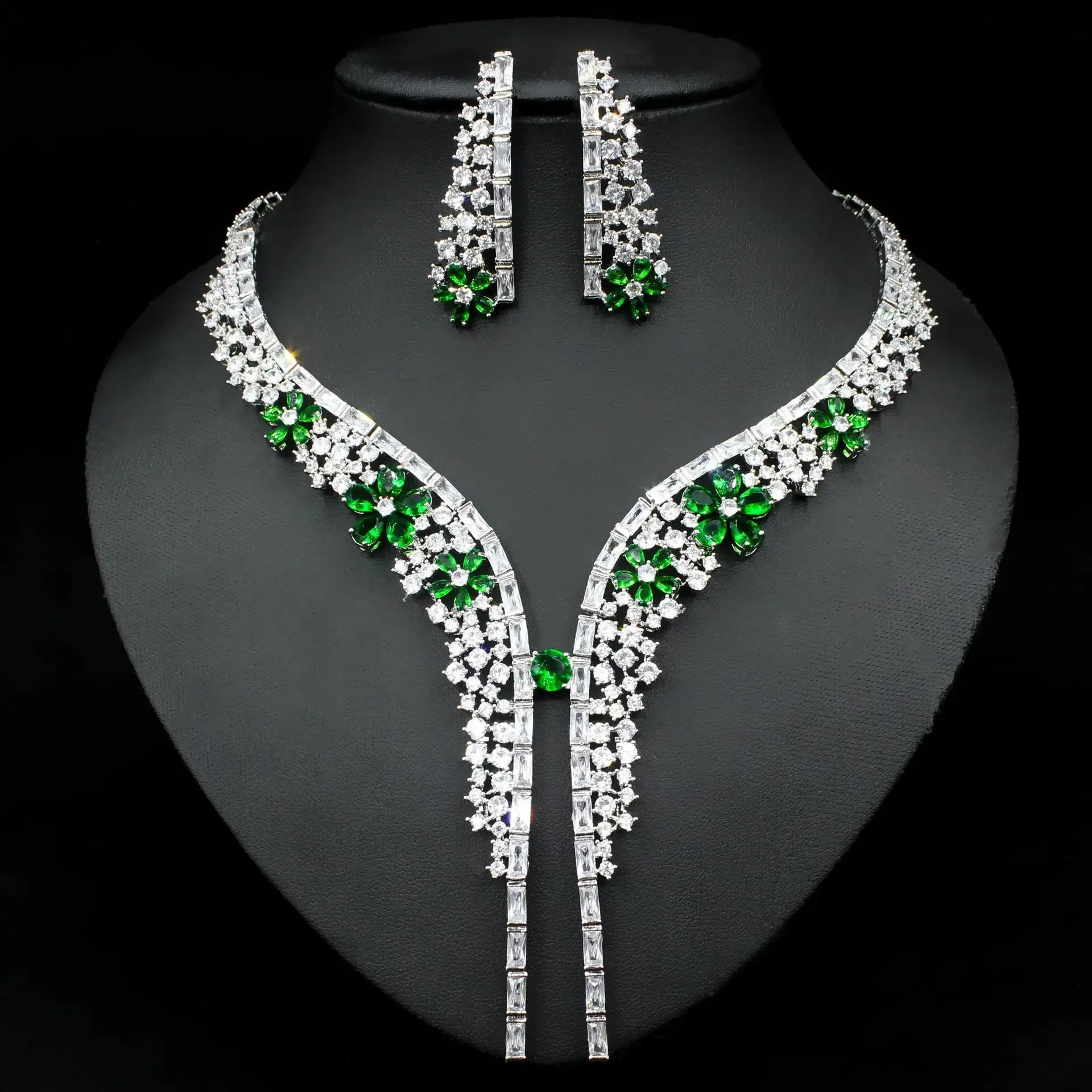 Luxuriously Decadent Cubic Zircon Necklace and Earring Set