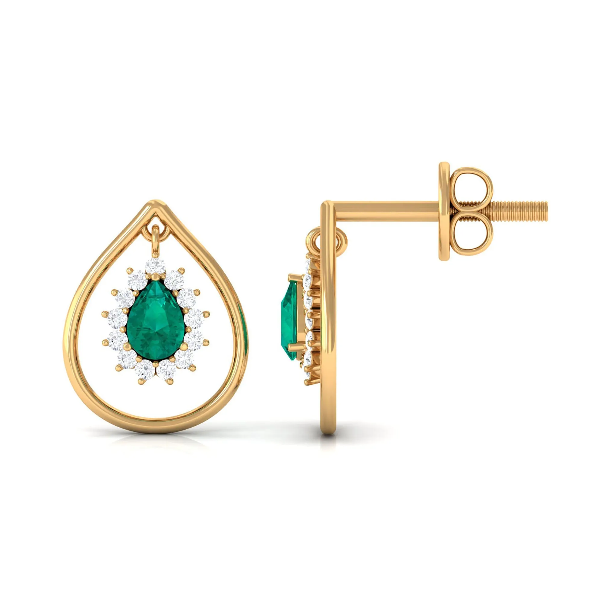 Minimal Emerald and Diamond Teardrop Earrings