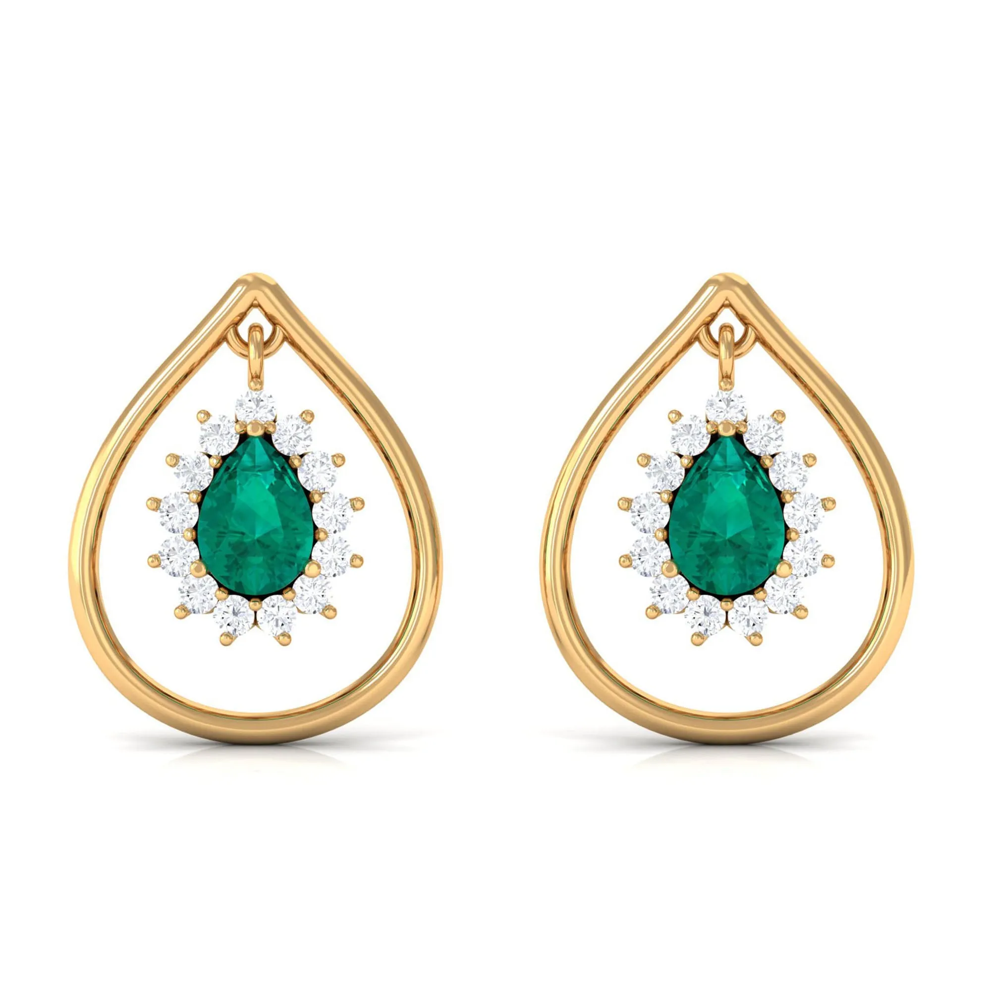Minimal Emerald and Diamond Teardrop Earrings