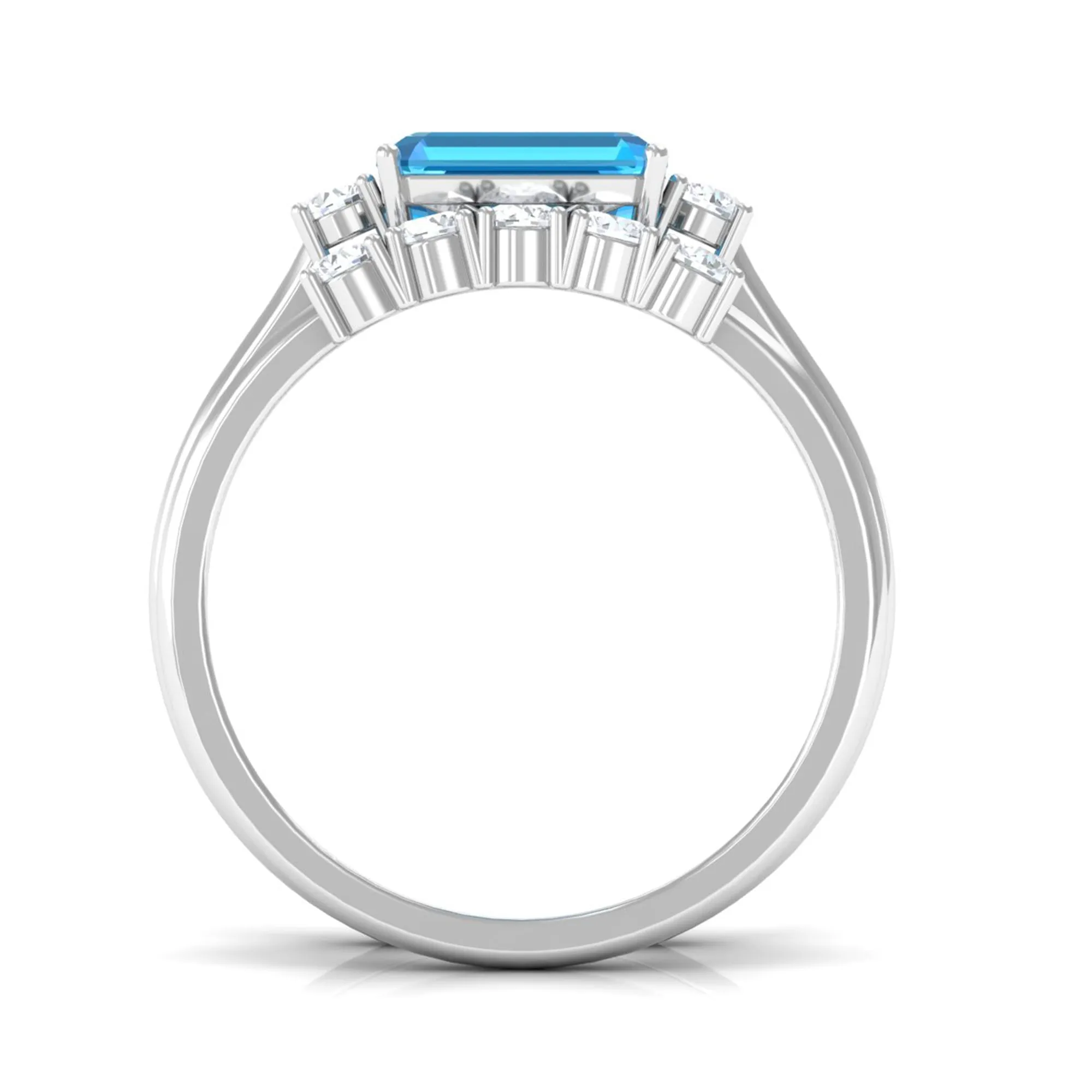 Octagon Cut Swiss Blue Topaz Contemporary Wedding Ring Set with Moissanite