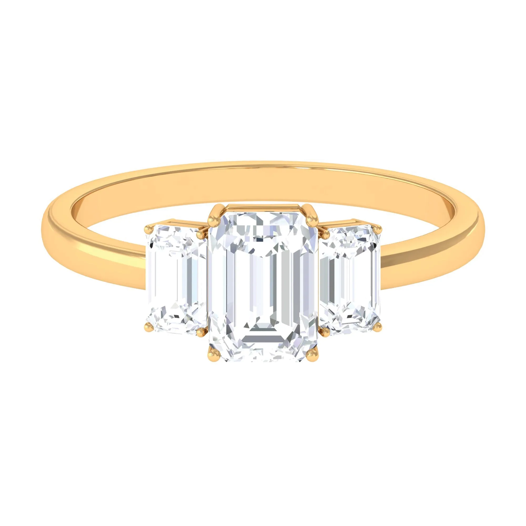 Octagon Shape Cubic Zirconia Three Stone Ring