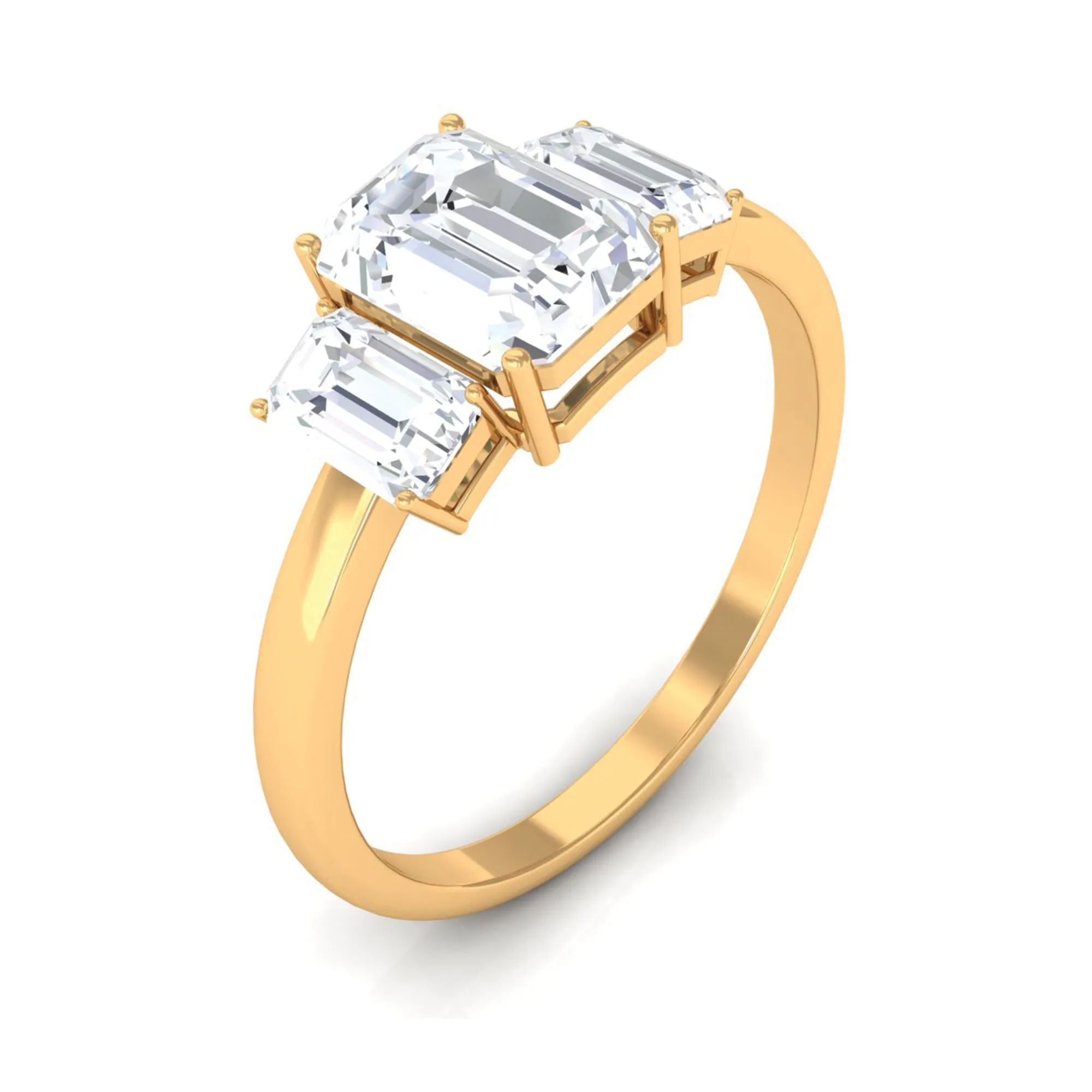 Octagon Shape Cubic Zirconia Three Stone Ring
