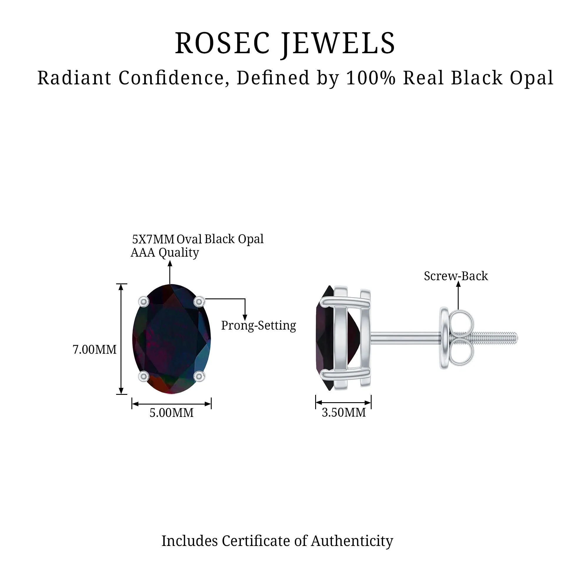 Oval Cut Black Opal Solitaire Stud Earrings in 4 Prong Setting