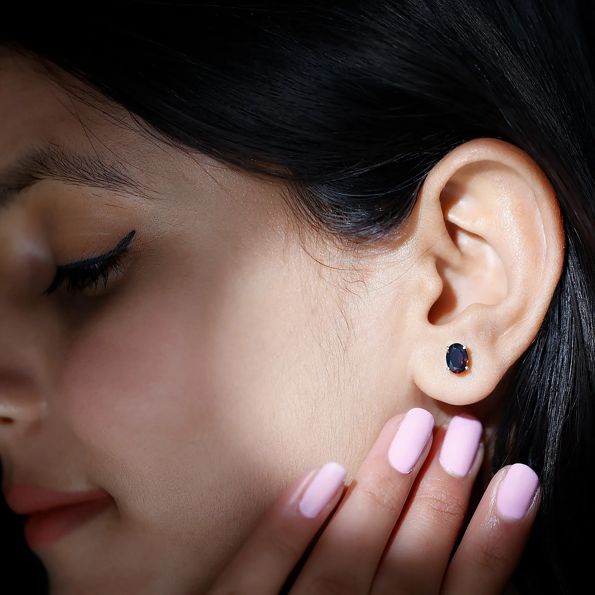 Oval Cut Black Opal Solitaire Stud Earrings in 4 Prong Setting