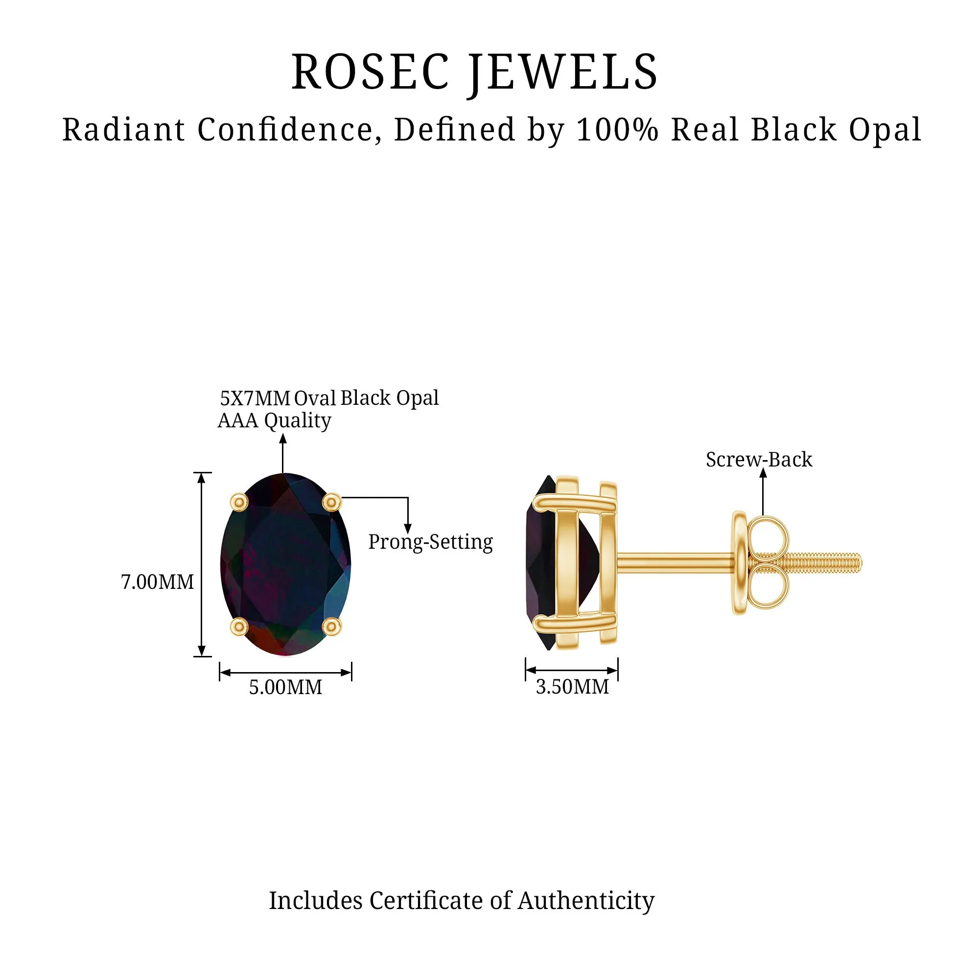 Oval Cut Black Opal Solitaire Stud Earrings in 4 Prong Setting