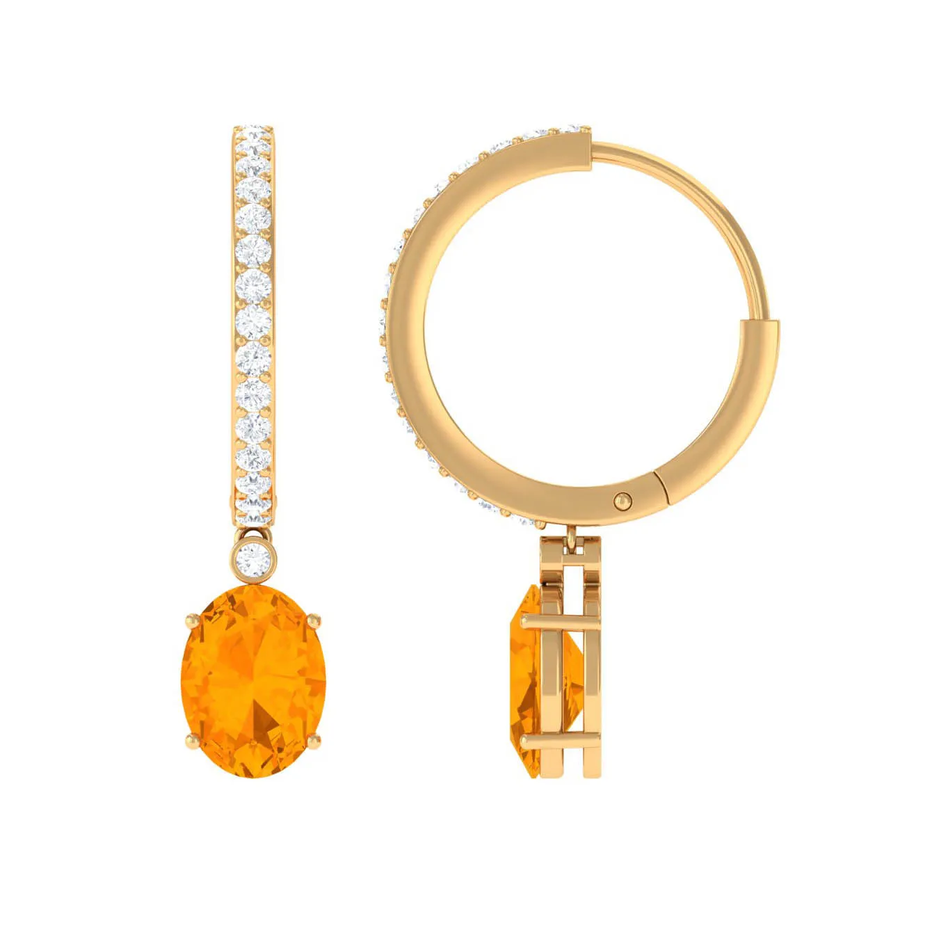Oval Fire Opal Hinged Hoop Drop Earrings with Diamond