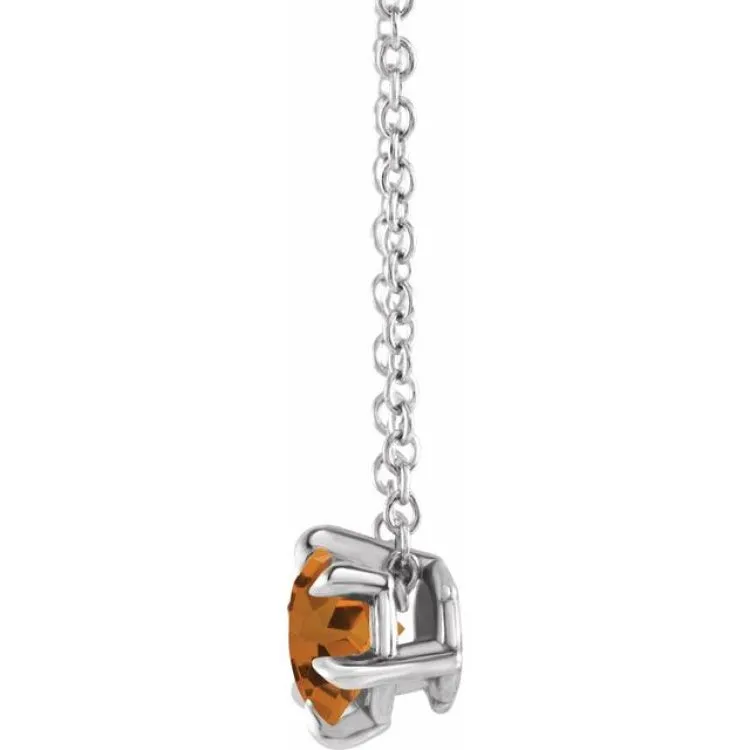 Platinum 6 mm Natural Citrine Solitaire 16-18" Necklace