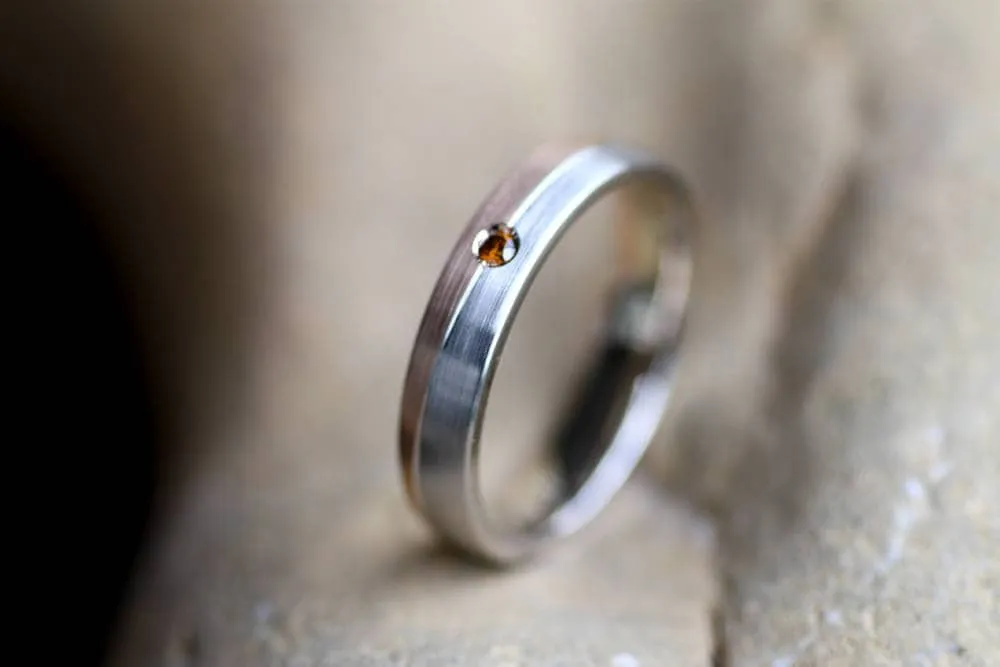 Set of Rose Gold Wedding rings with cognac Diamond