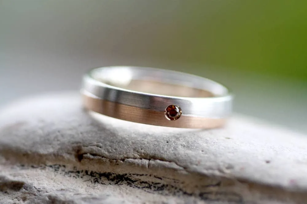 Set of Rose Gold Wedding rings with cognac Diamond