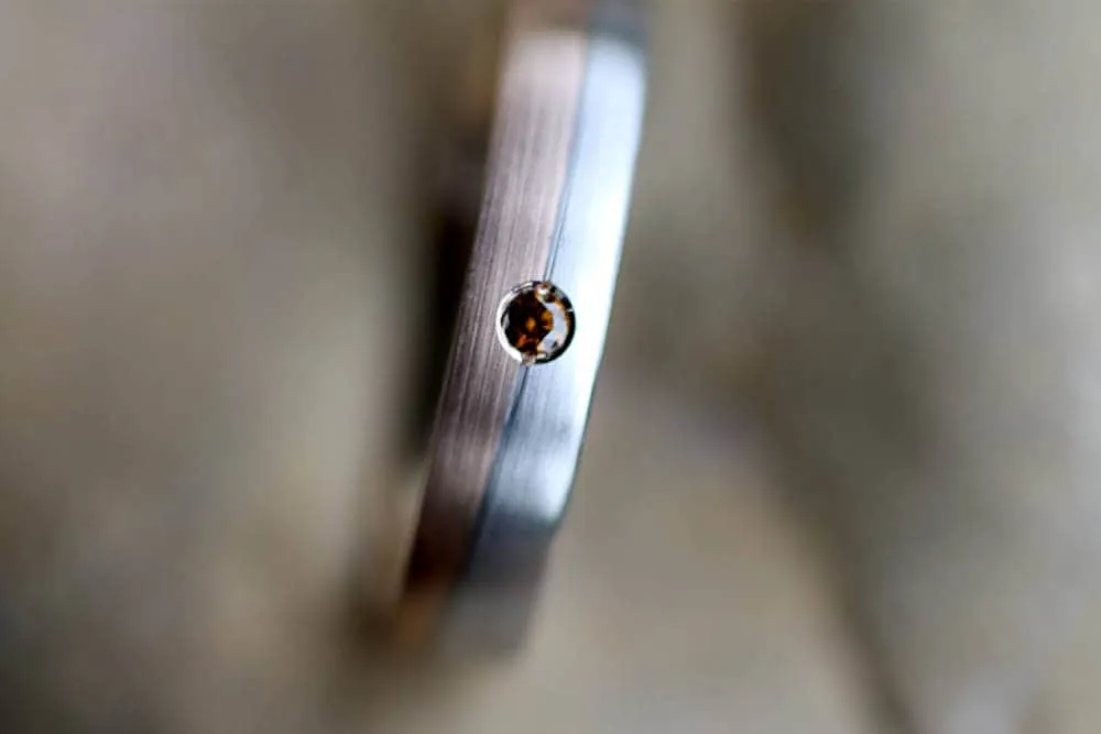 Set of Rose Gold Wedding rings with cognac Diamond