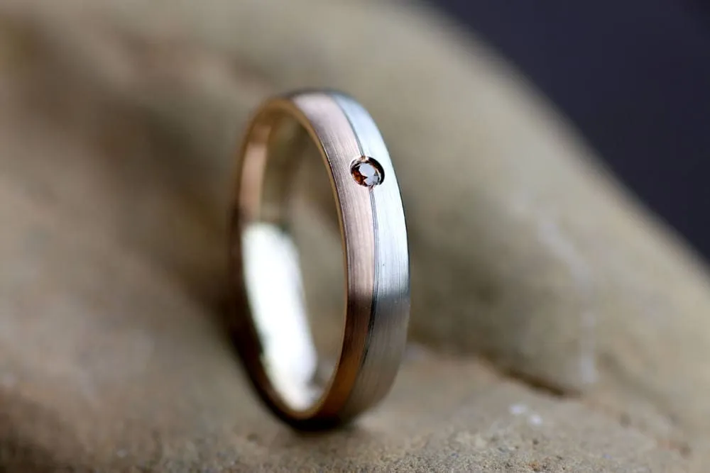 Set of Rose Gold Wedding rings with cognac Diamond