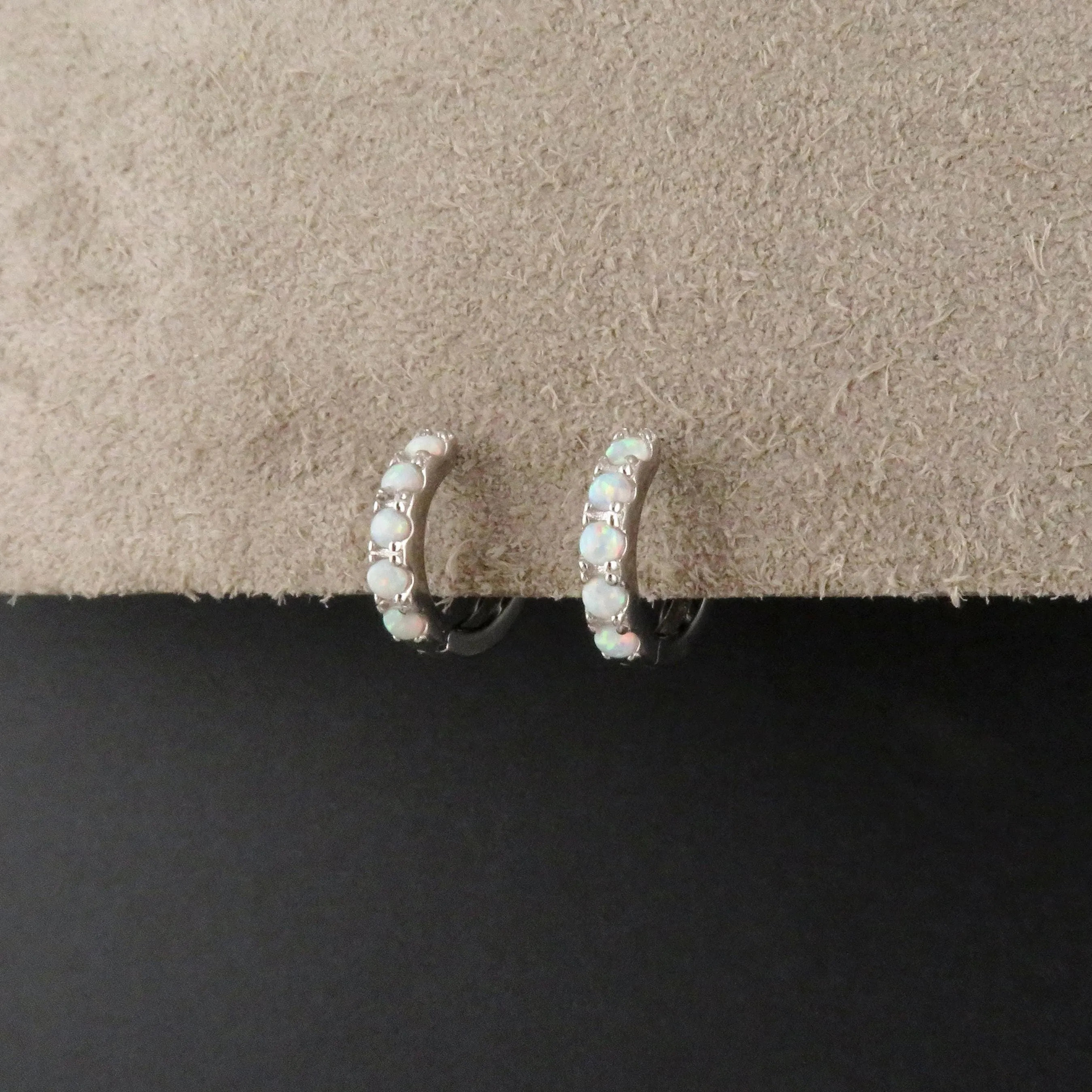 Silver Opal Hoop Earrings - White