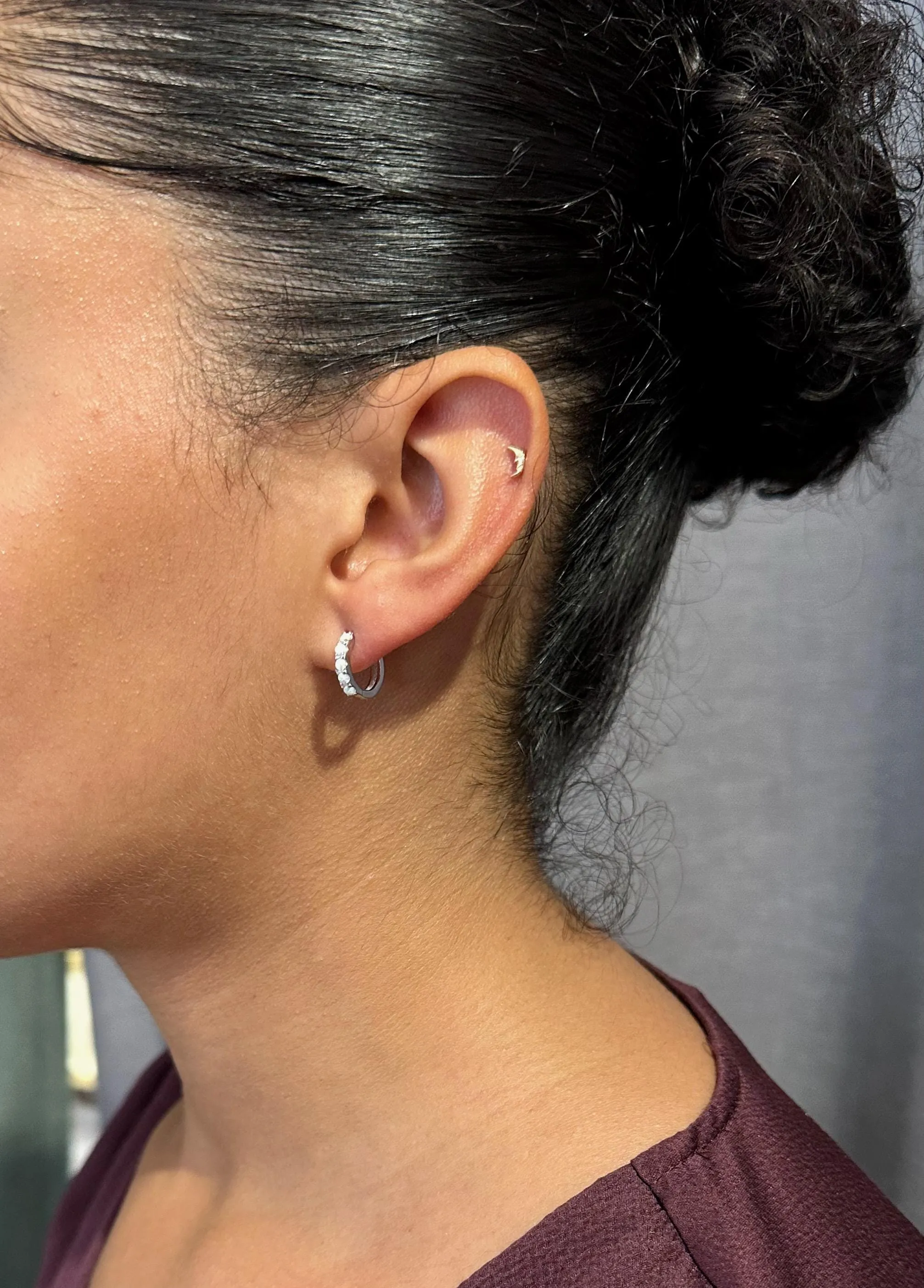 Silver Opal Hoop Earrings - White