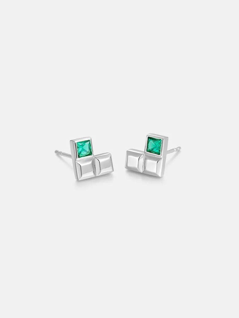 Sqaure Heart Silver Stud Earrings