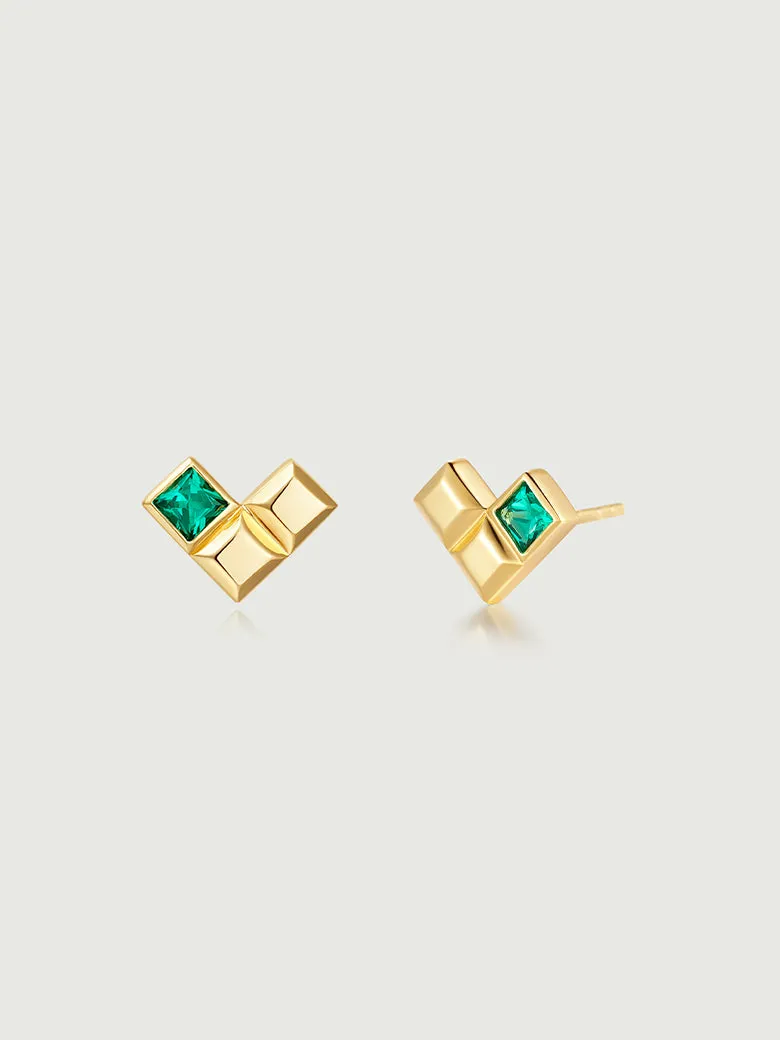 Sqaure Heart Stud Earrings