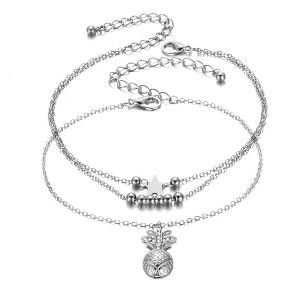 Star Beaded Anklet Chain Anklet with Pineapple Beads for Women