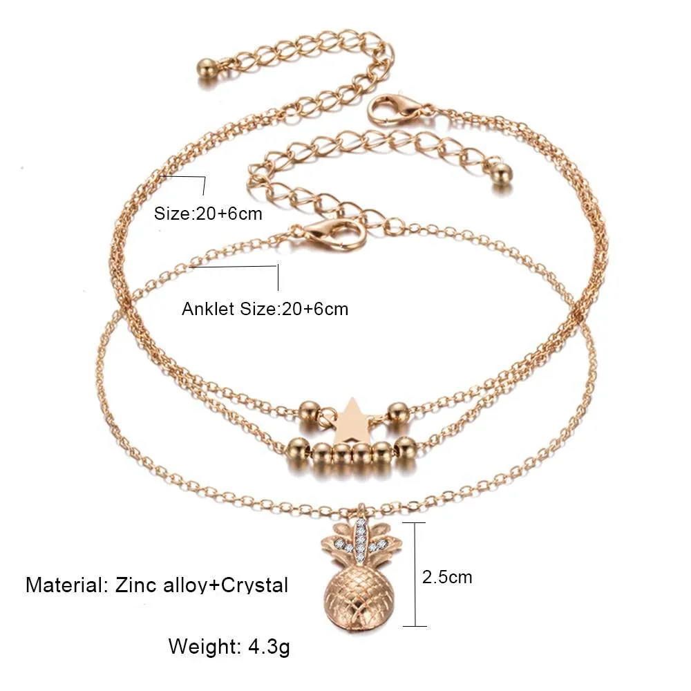 Star Beaded Anklet Chain Anklet with Pineapple Beads for Women
