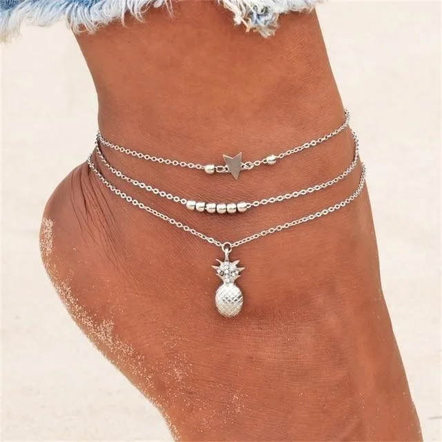 Star Beaded Anklet Chain Anklet with Pineapple Beads for Women