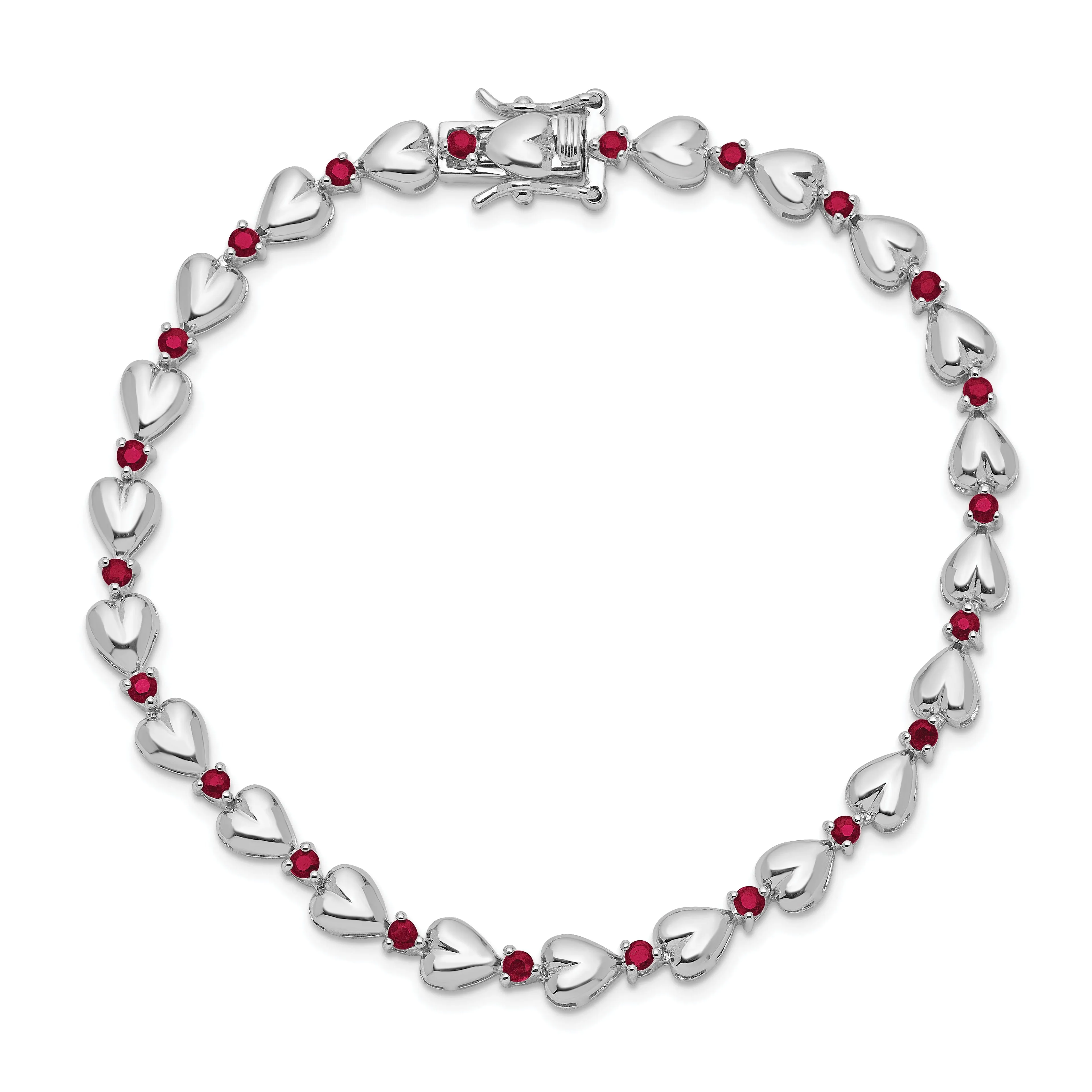Sterling Silver Polished Ruby Heart Bracelet