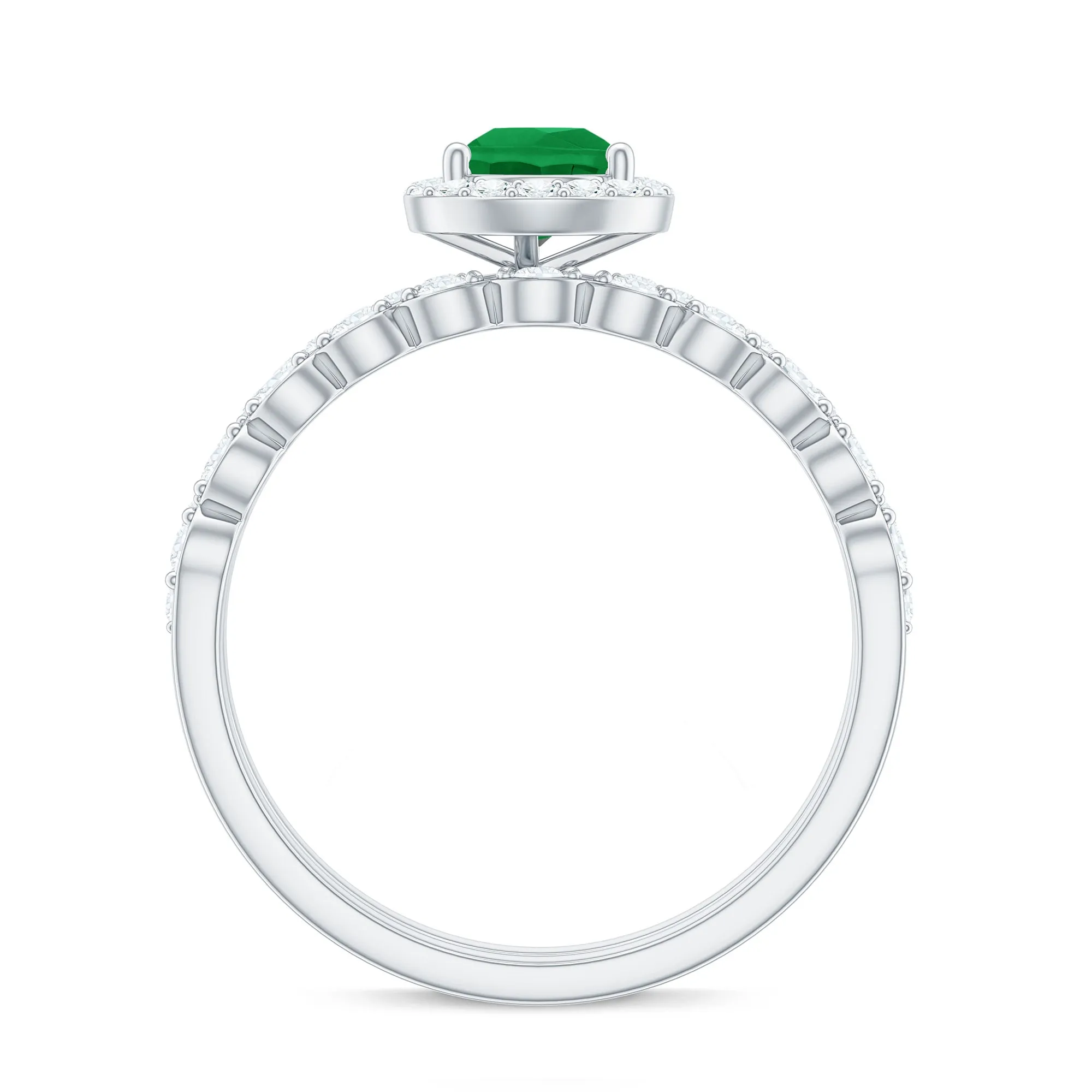 Teardrop Emerald Bridal Ring Set with Diamond