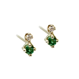 TINY EMERALD AND DIAMOND STUD