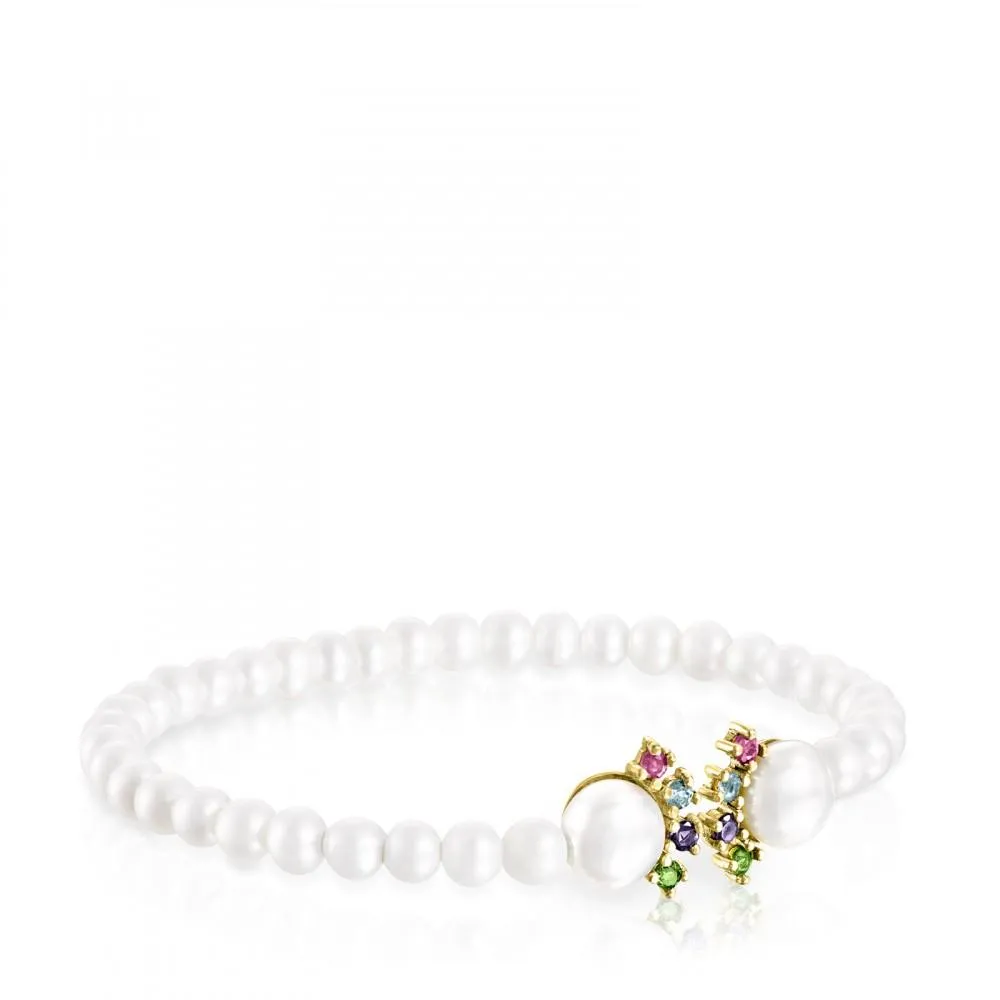 Tous Pearl and Gold Real Sisy Bracelet with Gemstones 812451030