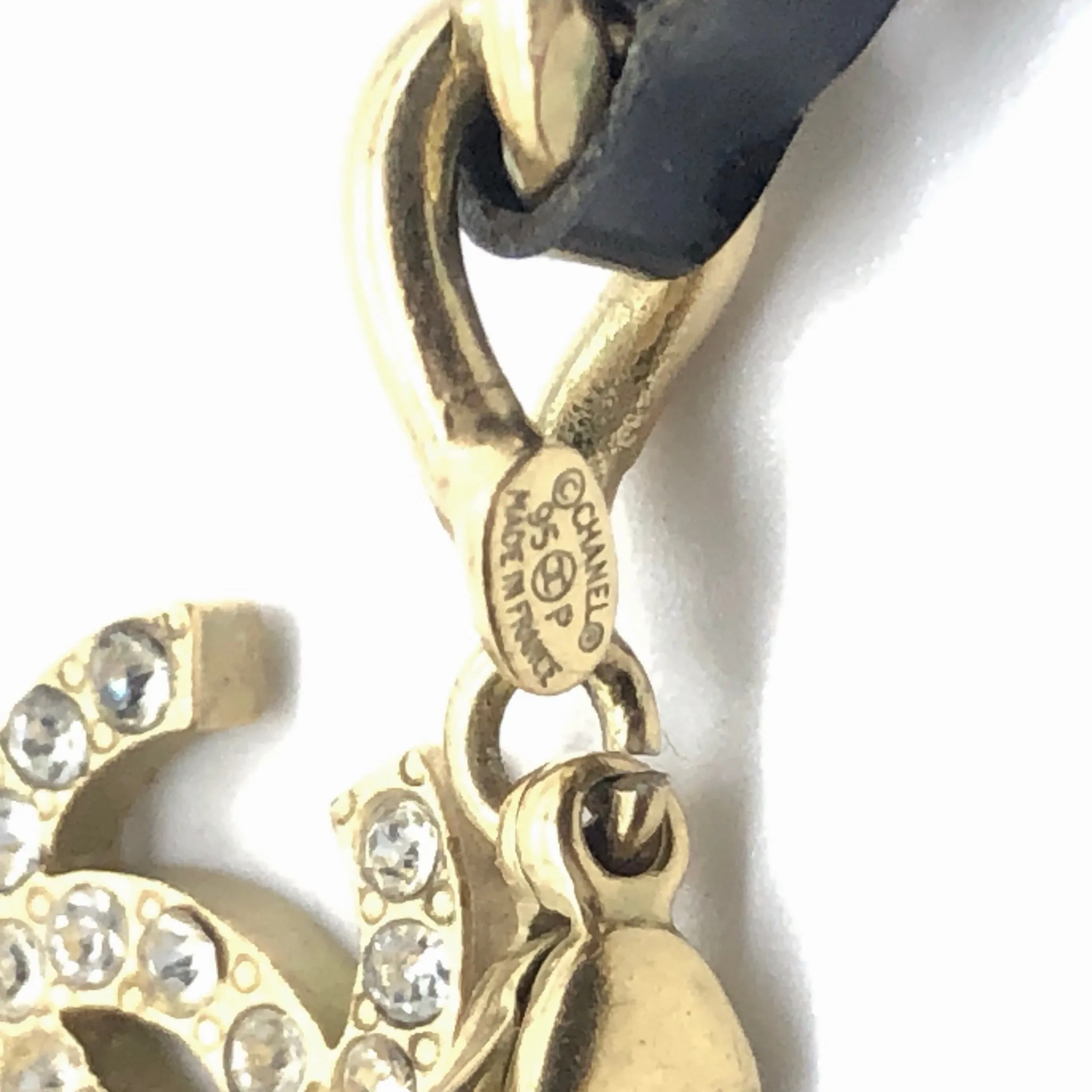 Vintage Chanel Leather Weave Anklet with Rhinestone Charm