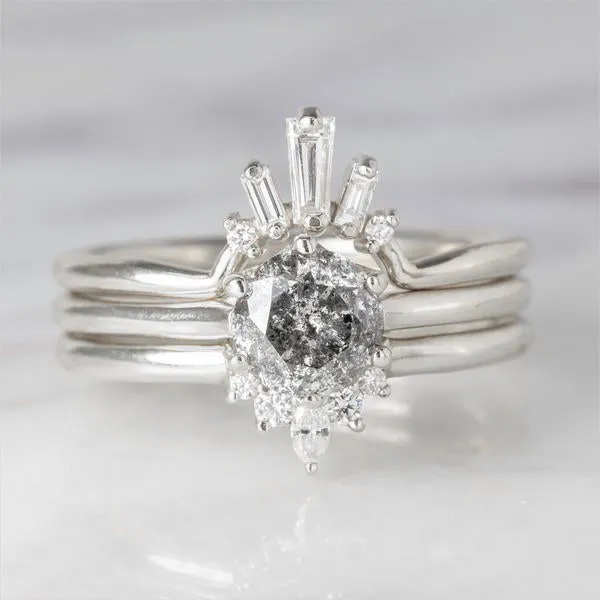 White Baguette Diamond Wedding Band, Dawn Setting, 14k White Gold