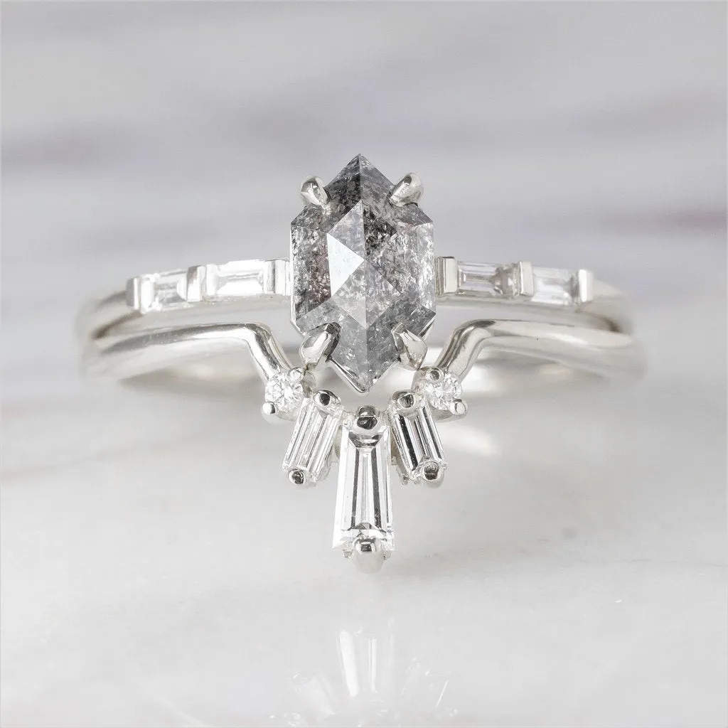 White Baguette Diamond Wedding Band, Dawn Setting, 14k White Gold