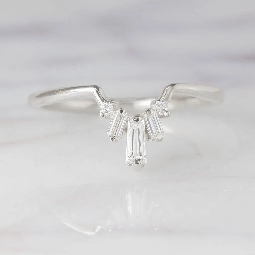 White Baguette Diamond Wedding Band, Dawn Setting, 14k White Gold