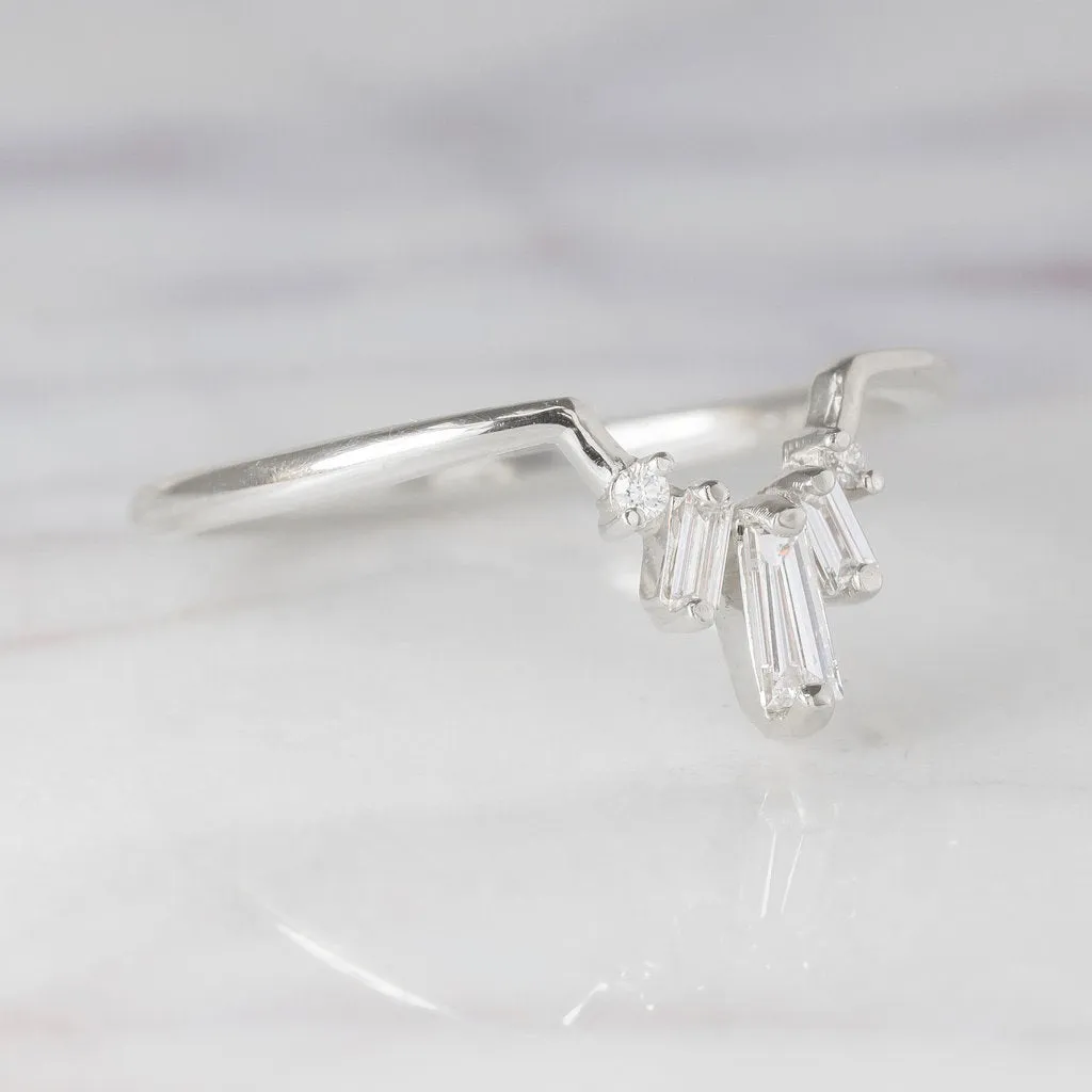 White Baguette Diamond Wedding Band, Dawn Setting, 14k White Gold