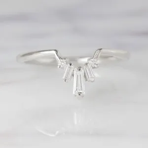 White Baguette Diamond Wedding Band, Dawn Setting, 14k White Gold