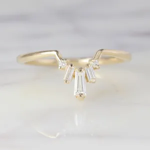White Baguette Diamond Wedding Band, Dawn Setting, 14K Yellow Gold